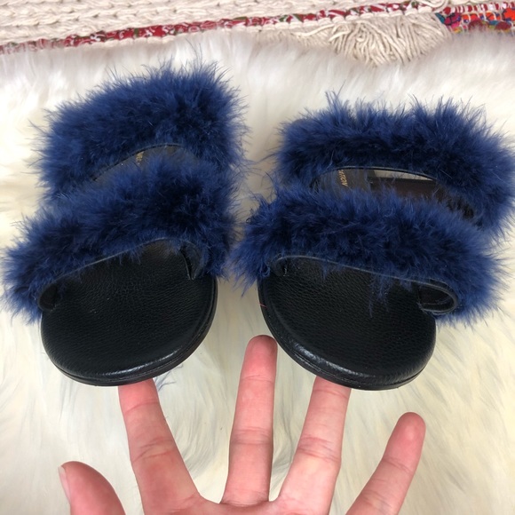 Avec Moderation | Ibiza Navy Blue Maribou Sandals - Picture 5 of 7